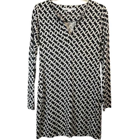 Diane Von Furstenberg Reina in Iconic Chain Link Print Silk Classic Dress SZ 8 - Picture 3 of 15